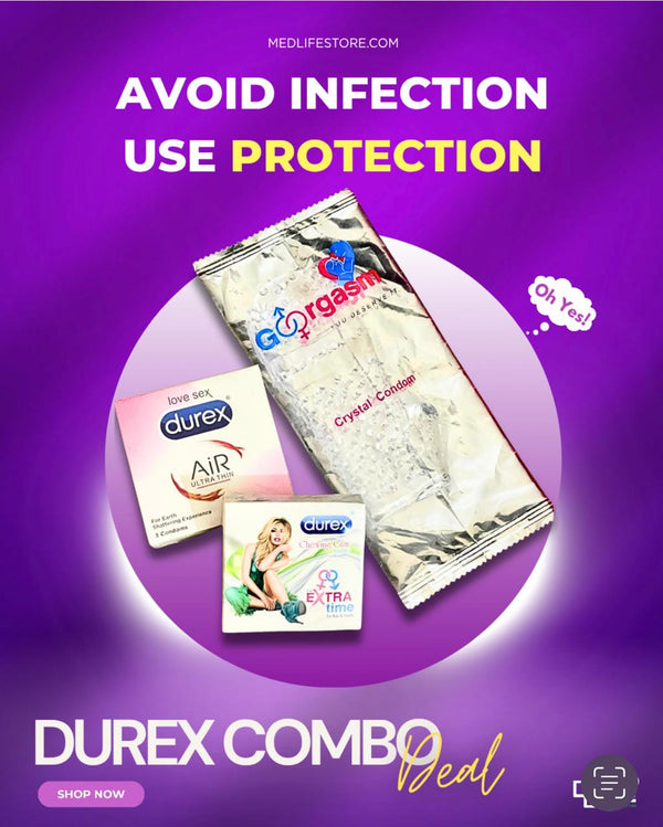 Durex Combo Deal - 1 Silicon Condom , 1 Box of Chewing Gum , 1 box of 3 Durex condoms