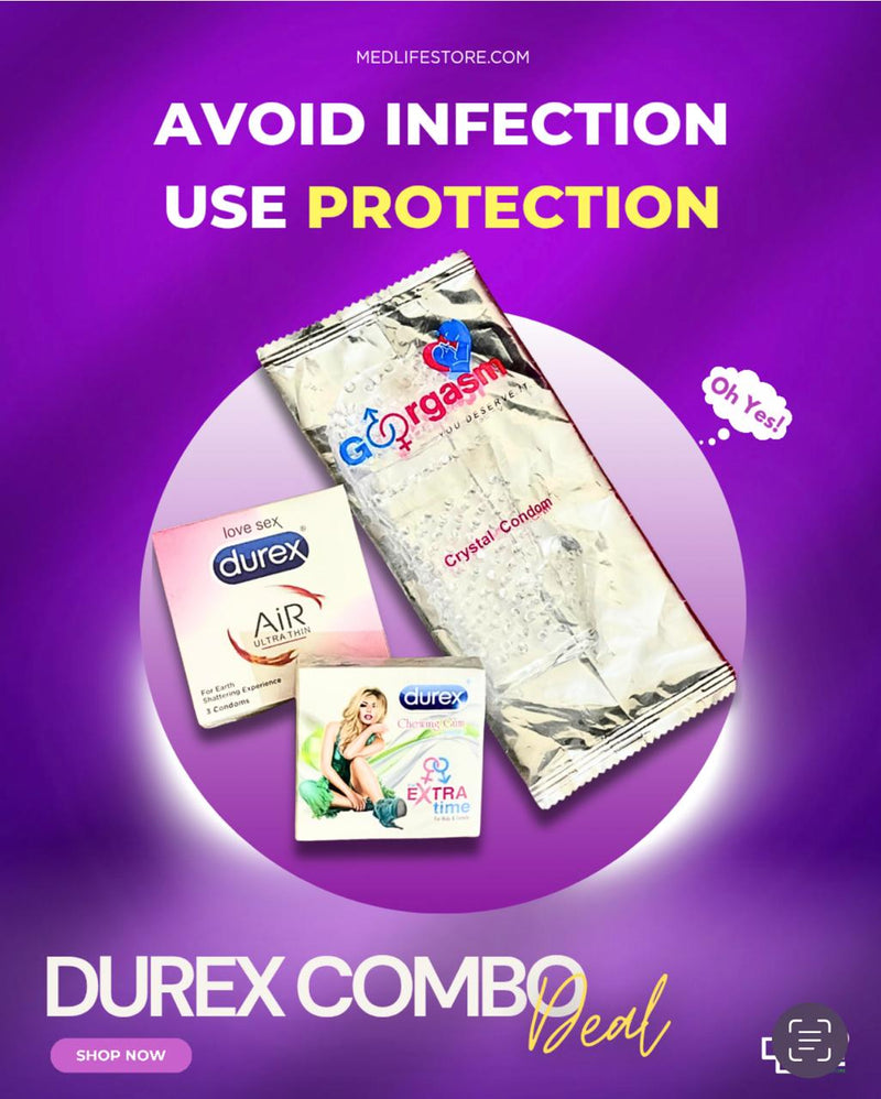 Durex Combo Deal - 1 Silicon Condom , 1 Box of Chewing Gum , 1 box of 3 Durex condoms